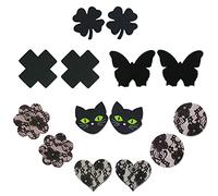 SwirlColor Copricapezzoli Adesivi per Capezzoli con Petali di Pizzo Sexy in Raso Autoadesivi 7 Stili-Nero