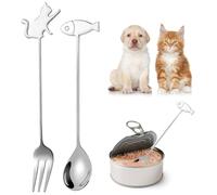 SwirlColor Cucchiaio per Alimenti per Animali, 2 Pz Carino In Acciaio Inox Cat Forchetta e Pesce Cucchiaio Creativo Cane Gatto Alimentazione Cucchiaio Forchetta per Cibo Umido