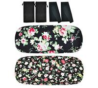 SwirlColor Custodia Rigida Occhiali, 2 Astucci per Occhiali con Stampa Floreale per Donne, con 2 Panno per la Pulizia Degli Occhiali Neri, 2 Borsa per Occhiali Nera