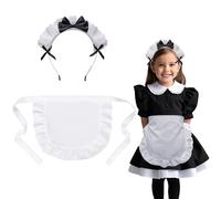 SwirlColor Grembiuli per bambini per la cucina, vita piegato pizzo grembiule bianco grembiule per bambini multiuso retro per la cucina Costume Party, con una fascia per ragazze di età 7-10