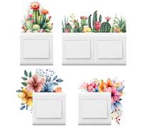 SwirlColor Light Switch Sticker, 4 pz Fiori cactus Wall Stickers Impermeabile Light Switch Covers PVC Decor Stickers Wall Switch Sticker per Soggiorno Camera da letto Cucina Ufficio