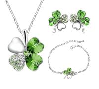 SwirlColor Lucky Clover Collana Orecchini Four Leaf Clover Bracciali Ciondolo Catena Regolabile Set Peach Heart Strass Crystal intarsiato Gioielli per Ragazze Donna (verde)