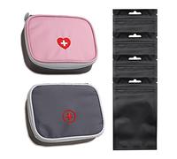 SwirlColor Mini Kit Pronto Soccorso, 2 Pezzi Organizer per Pillole Portatile Contenitore per Medicinali Vuoto con Multi-tasche per Viaggio (5,1x3,9x1,57 pollici) Rosa+Grigio