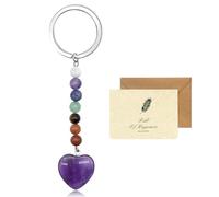 SwirlColor Portachiavi di cristallo, 7 Chakra Ametista Healing Crystal Portachiavi di cristallo naturale Pendente Cuore di pietra preziosa per le donne ragazze Bag Charms, con una carta