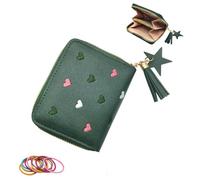 SwirlColor Portafoglio Bambino, Carino Ricamo Cuore Sottile Piccoli Portafoglio Ragazza con Nappa Cerniera portafoglio Slim Donna Teens Ragazze con Nastri di Gomma Colorati (Verde)