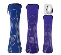 SwirlColor Portaposate da Viaggio, 2 Pezzi Lungo Vuota Porta Posate con Zip Portatile Scatola Portaposate per Lavoro Scuola Campeggio Picnic Viaggi -Viola, Blu (23,5x6 cm/9,3x2,4 pollici)