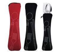 SwirlColor Portaposate da Viaggio, 2 Pezzi Lungo Vuota Porta Posate con Zip Portatile Scatola Portaposate per Lavoro Scuola Campeggio Picnic Viaggi - Nero, Rosso (23,5x6 cm/9,3x2,4 pollici)