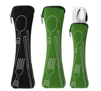 SwirlColor Portaposate da Viaggio, 2 Pezzi Lungo Vuota Porta Posate con Zip Portatile Scatola Portaposate per Lavoro Scuola Campeggio Picnic Viaggi -Verde, Nero (23,5x6 cm/9,3x2,4 pollici)