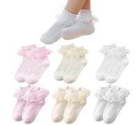 SwirlColor Ragazze Calzini Frilly, 6 paia Comodo Carino Ruffle Pizzo Calzini Balletto per Ragazze Rosa Giallo Bianco Caviglia Calzini Scuola Principessa Danza Calzini di Cotone per Bambini Età 1-3