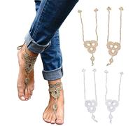 SwirlColor Sandali a Piedi Nudi Donne Cavigliere in Cotone per Le Donne Cavigliera all'Uncinetto Cinturino Etnico Sandali all'Uncinetto Sandali a Piedi Nudi Accessori Piede-2 Paia