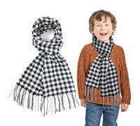 SwirlColor sciarpa ragazzo, morbido cashmere plaid sciarpe con nappa invernale sciarpa lunga per i ragazzi bambini collo warmer-nero bianco