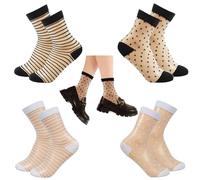 SwirlColor Sheer Calzini, 4 paia traspiranti sottili see through con strisce Dot Ruffle Mesh Summer Ankle Calzini per le donne -Nero, Bianco
