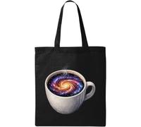 Swirling Galaxy Inside Steaming Cup Borsa tote in cotone naturale nero