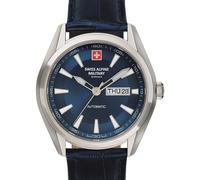 Swiss Alpine Military by Grovana Orologio da uomo con cinturino in pelle ETA 2836-2 automatico vetro zaffiro 10 ATM DayDate 7090.2535SAM, Blu scuro/Cinturino in, Elegante-sportivo