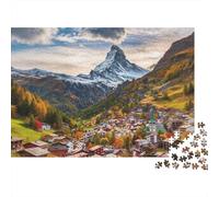 Swiss Alps Jigsaw Puzzle 1000 Piece Riciclabile Materiale Autumn View Puzzles for Elderly Alleviare Demenza Senile Divertente Attività Idea Regalo Perfetta 52x38cm/1000pcs