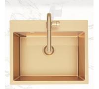 Swiss Aqua Technologies Timeless Lavello da cucina da incasso in acciaio inox 304, 1 vassoio, 55x45x21 cm, rame spazzolato PVD