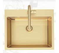 Swiss Aqua Technologies | Timeless - Lavello da cucina da incasso in acciaio inox 304, 1 vassoio | Dimensioni 55 x 45 x 21 cm | Finitura oro spazzolato PVD | Resistente alle macchie e alla corrosione