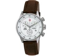 Swiss Military by Chrono 34005.04 Unisex Chronograph Watch, White Dial, Brown Leather Strap
