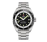 Swiss Military by Chrono Orologio da polso automatico da uomo, con cinturino in metallo titanio, analogico, da uomo, argento, nero, SMA34100.02, Nero , Minimalista