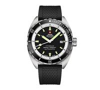 Swiss Military by Chrono Orologio da polso da uomo, in titanio, automatico, con cinturino in gomma, analogico, da uomo, argento, nero, SMA34100.07, Nero , Minimalista