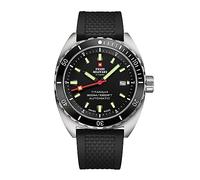 Swiss Military by Chrono Orologio da polso da uomo, in titanio, automatico, con cinturino in gomma, analogico, da uomo, argento, nero, SMA34100.06, Nero , Minimalista