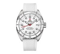 Swiss Military by Chrono Orologio da polso da uomo, in titanio, automatico, con cinturino in gomma, analogico, da uomo, colore bianco SMA34100.12, Nero , Minimalista