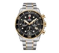 Swiss Military by Chrono Orologio da uomo, cronografo, movimento al quarzo con cinturino in metallo in acciaio inox, analogico, orologio da polso, argento, oro, SM34101.03, Bracciale