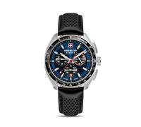 Swiss Military Hanowa Cronografo da uomo Orologi Pelle/Acciaio inossidabile Blu/Nero 42mm Orologio da polso da uomo Cronografo Swiss Made