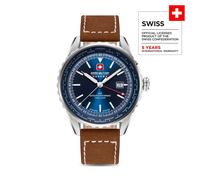 Swiss Military Hanowa Orologi da polso da uomo Orologi analogici Pelle/Acciaio inossidabile Blu 42mm Orologio da uomo Swiss Made Cronografo Orologio da polso Bracciali in pelle