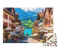 Swiss Town Puzzles for Elderly 1000 Piece Recyclable Alpine Architecture Jigsaw Puzzles Puzzle Game Props Impossible Hard Difficult Challenging Activity 38x26cm/1000pcs
