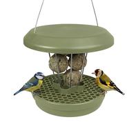 SWISSINNO Mangiatoia per Uccellini da Esterno - "Lucerne" SMART BIRDS - Casetta da Appendere Resistente per Palline di Grasso - Anti-topi e ratti - Salvia