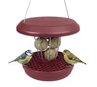 SWISSINNO Mangiatoia per Uccellini da Esterno - "Lucerne" SMART BIRDS - Casetta da Appendere Resistente per Palline di Grasso - Anti-topi e ratti - Borgogna