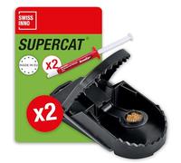 SWISSINNO Trappola per Ratti SuperCat - Tagliola a scatto robusta e riutilizzabile con esca arachidi - Extra forte interno esterno - Igienica pronta all’uso - 2 Trappole + 2 Siringhe di Esche