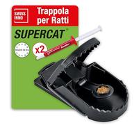 SWISSINNO Trappola per Ratti SuperCat - Tagliola a scatto robusta e riutilizzabile con esca arachidi - Extra forte interno esterno - Igienica pronta all’uso - 1 Trappola + 2 Siringhe di Esche