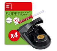 SWISSINNO Trappola per Topi SuperCat - 4 Trappole + 2 Siringhe Esca - Professionale con Esca al Burro di Arachidi - Trappola a Scatto Meccanica per Interni ed Esterni - Riutilizzabile e Facile