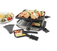 Swissmar Geneva Raclette per 4 persone, griglia raclette con padella e cursore, Mini griglia per raclette con piastra antiaderente e 4 padelle per raclette, 800 W