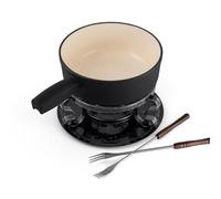 Swissmar Lugano - Set per fonduta, 9 pezzi, in ghisa/acciaio inossidabile, nero opaco, 2 l, multiuso, per formaggio e cioccolato, in confezione regalo