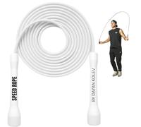 Swissskip Dayan Kolev, corda per saltare in PVC da 5 mm, per principianti e atleti avanzati, ideale per fitness, cardio, boxe e crossfit, lunghezza regolabile con manici infrangibili (bianco)