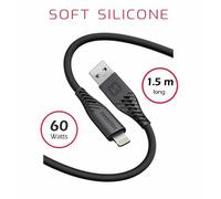Swissten - Cavo USB/Lightning in morbido in silicone - Cavo di ricarica e per il trasferimento dati - Supporta la ricarica rapida fino a 60 W - 1,5 m - Nero