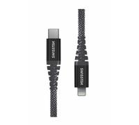 Swissten - Cavo USB-C/Lightning estremamente resistente - rinforzato con fibra Kevlar - Cavo di ricarica e per il trasferimento dati - Supporta la ricarica rapida fino a 60 W - 1,5 m - Nero