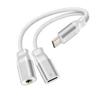 Swissten, Adattatore carica/audio USB-C 3.5mm 2in1 nylon, Bianco