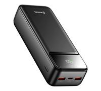 Swissten, Batteria Esterna 30000mAh con USB-C e 2 USB Schermo LED Compatta, Nero