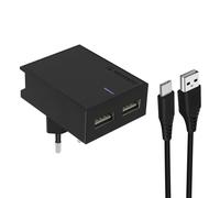 Swissten, Caricatore da Muro Doppio USB 2.1A Smart IC + Cavo USB-C, Nero