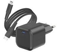 Swissten, Caricatore da Muro GaN USB-C PD 20W con Cavo USB-C a USB-C 1.2m, Nero
