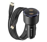 Swissten, Caricatore per auto 2x USB-C Power Delivery 20W e 30W con cavo USB-C
