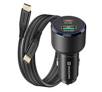 Swissten, Caricatore per auto USB-C 45W PD e USB 3.0 18W QC con cavo USB-C, Nero