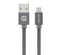 Swissten Cavo Lightning intrecciato in tessuto intrecciato per iPhone, cavo di ricarica USB A a Lightning per iPhone 14/14 Pro/14 Plus/14 Pro Max, iPhone 13-8 tutte le serie, grigio