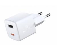 Swissten - Mini Caricabatterie da viaggio con tecnologia GaN e ricarica rapida Qualcomm, Power Delivery 30W, 1x USB-C, 1x USB, Dimensioni 3x3x3cm, Compatibile con gli smartphone iOS e Android - Bianco