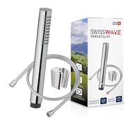 SwissWave - Kit Doccia Vasca con Soffione a Mano Stick 20mm - In ABS - 1 Modalità di Getto - Con Supporto Fisso a Parete e Flessibile 150cm - Ugelli Anticalcare - Ricambio Bagno - Argento/Cromo