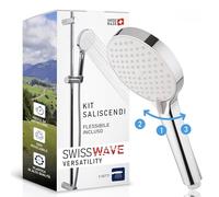 SwissWave - Kit Saliscendi 1000 mm, Doccia 3 Getti, Asta Regolabile fino a 1000 mm, Regolazioni Frontali, Flex Incluso, Cromo, Plastica